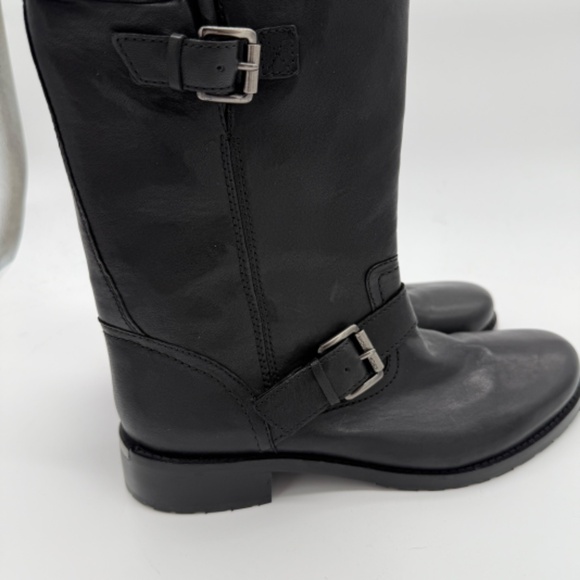 Michael Kors Black Leather Moto Boots Women’s 11 / 41 Buckle Strap Mid-Calf - Picture 3 of 15